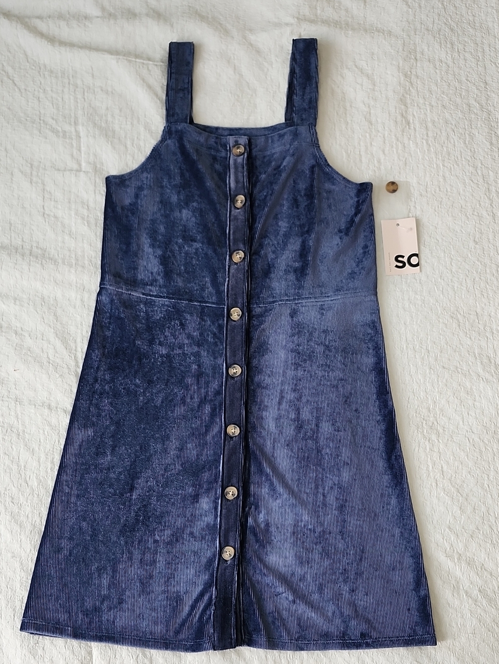 SO Cozy Corduroy Jumper Dress Blue Button Front Girls Large 10/12 NWT